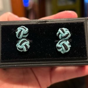 Silk Knot Casual CuffLinks (Cuff Links) Navy & Teal